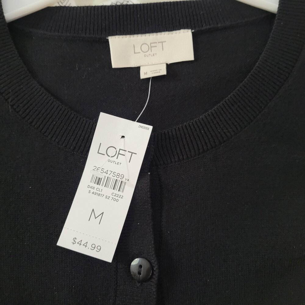 LOFT Long Sleeve Black Cotton Button Up Cardigan Medium NWT
